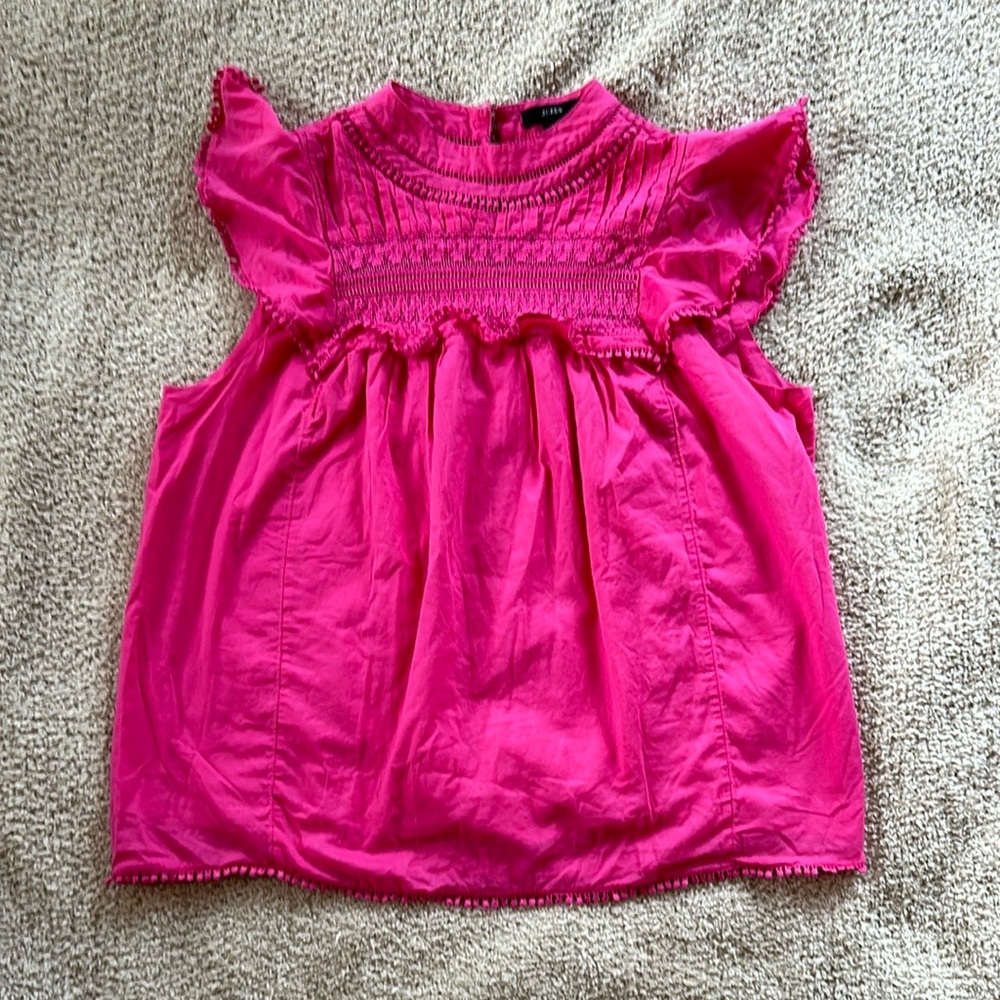 J. Crew Bright Pink Flutter Sleeve Crochet Lace Top/Blouse, size M